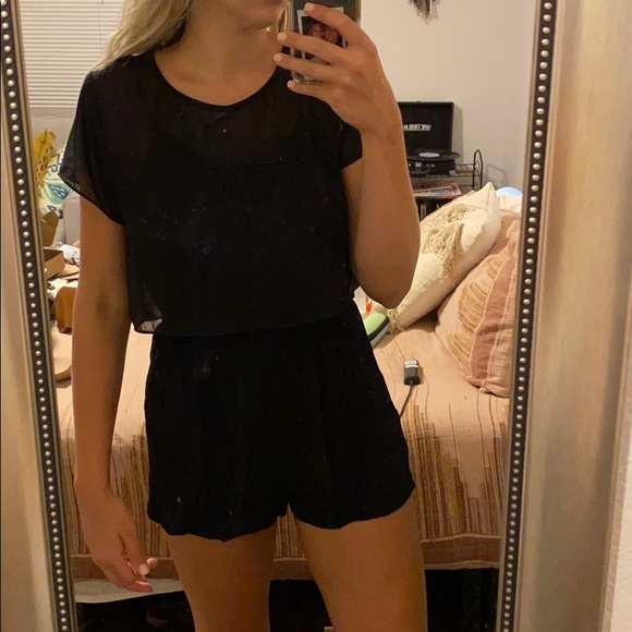 Black romper with mesh top - Picture 2 of 5